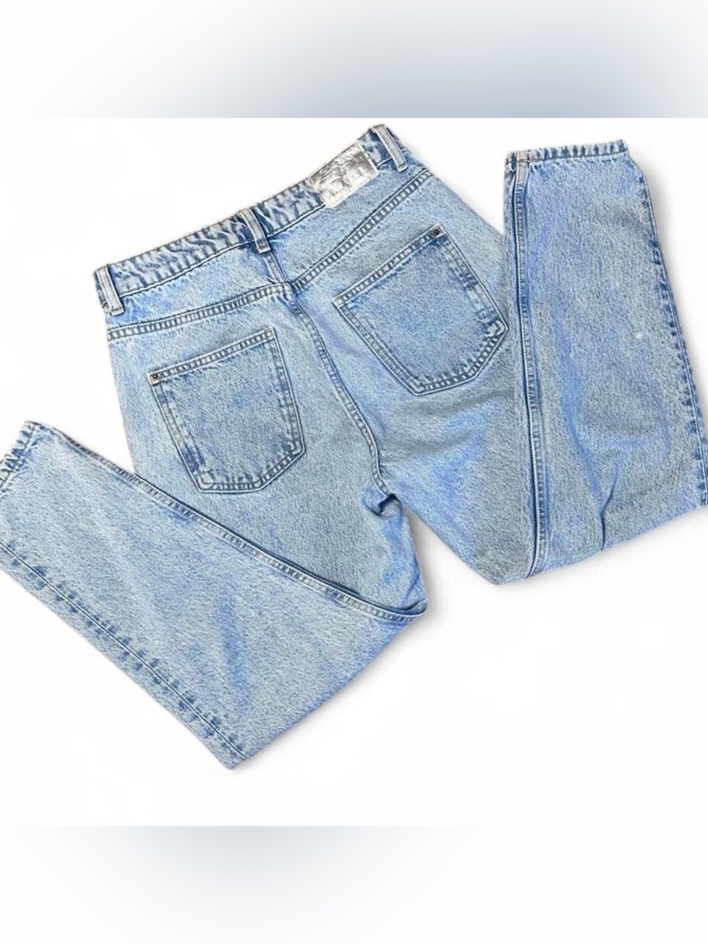 Zara High Waisted Light Wash Jeans Wide Tapered Leg Size 6